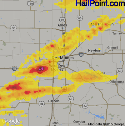 Hail Map for Des Moines, IA Region on June 28, 2017