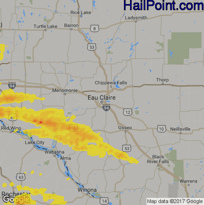 Hail Map for Eau Claire, WI Region on June 28, 2017