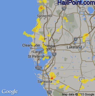 Hail Map for Tampa, FL Region on June 28, 2017 