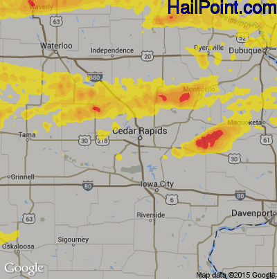 Hail Map for Cedar Rapids, IA Region on June 28, 2017