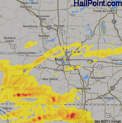 Hail Map for Madison, WI Region on June 28, 2017 