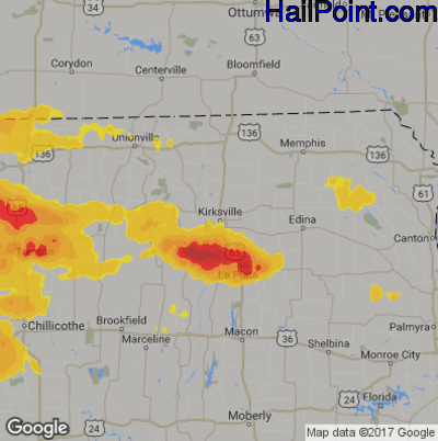 Hail Map for Kirskville, MS Region on June 29, 2017