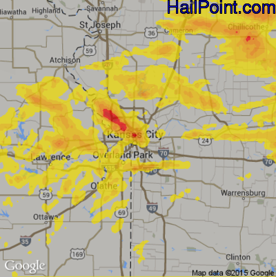 Hail Map for Kansas City, MO Region on June 29, 2017