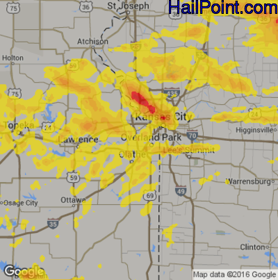 Hail Map for Shawnee, KS Region on June 29, 2017