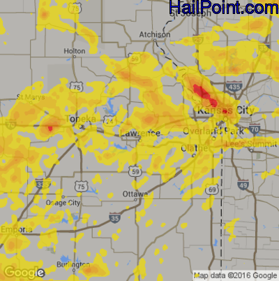 Hail Map for Lawerence, KS Region on June 29, 2017