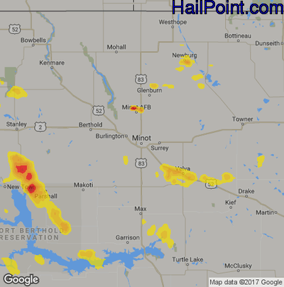 Hail Map for Minot, ND Region on June 29, 2017