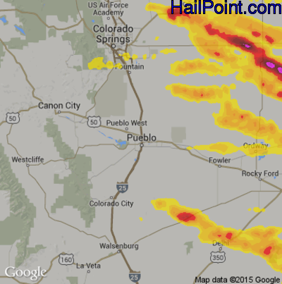 Hail Map for Pueblo, CO Region on June 29, 2017