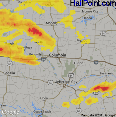 Hail Map for Columbia, MO Region on June 29, 2017