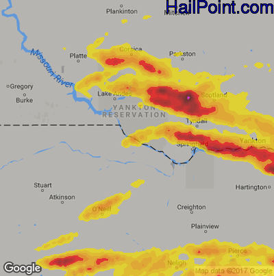 Hail Map for Grand Island, NE Region on June 29, 2017