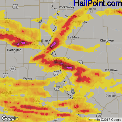 Hail Map for Sioux City, IA Region on June 29, 2017