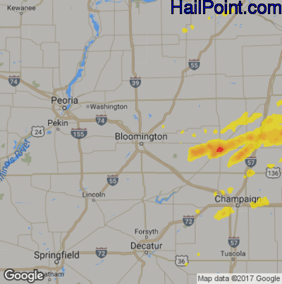 Hail Map for Bloomington, IL Region on June 29, 2017
