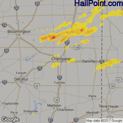Hail Map for Champaign, IL Region on June 29, 2017