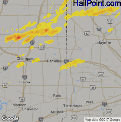 Hail Map for Danville, IL Region on June 29, 2017