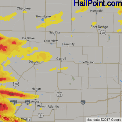 Hail Map for Carroll, IA Region on June 29, 2017