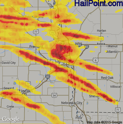 Hail Map for Omaha, NE Region on June 29, 2017
