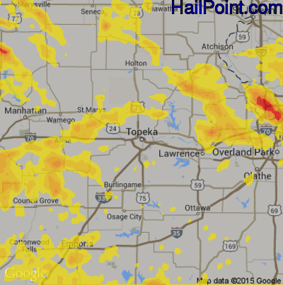 Hail Map for Topeka, KS Region on June 29, 2017