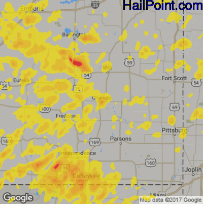 Hail Map for Chanute, KS Region on June 29, 2017
