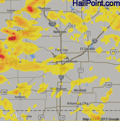 Hail Map for Wichita, KS Region on June 30, 2017