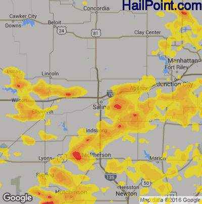 Hail Map for Salina, KS Region on June 30, 2017