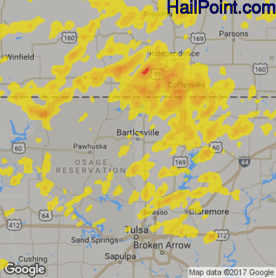 Hail Map for Bartlesville, OK Region on June 30, 2017