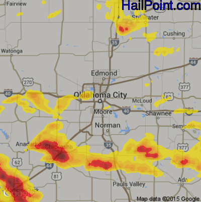 Hail Map for Oklahoma City, OK Region on June 30, 2017 