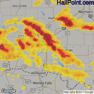Hail Map for Lawton, OK Region on June 30, 2017