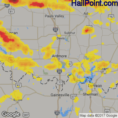Hail Map for Ardmore, OK Region on June 30, 2017