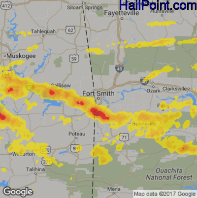 Hail Map for Forth Smith, AR Region on June 30, 2017