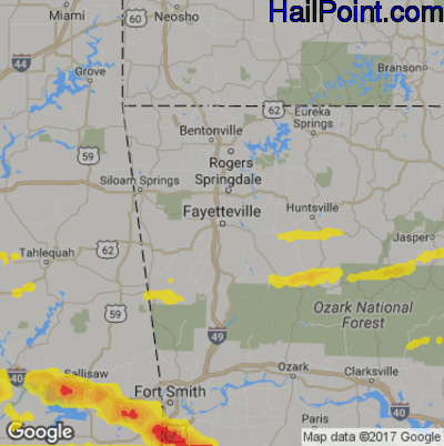 Hail Map for Fayetteville, AR Region on July 1, 2017
