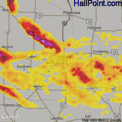 Hail Map for Lubbock, TX Region on July 1, 2017