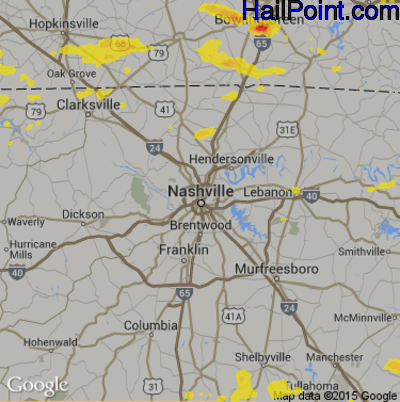 Hail Map for Nashville, TN Region on July 1, 2017 