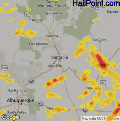 Hail Map for Sante Fe, NM Region on July 1, 2017