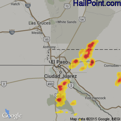 Hail Map for El Paso, TX Region on July 1, 2017 