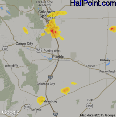 Hail Map for Pueblo, CO Region on July 1, 2017