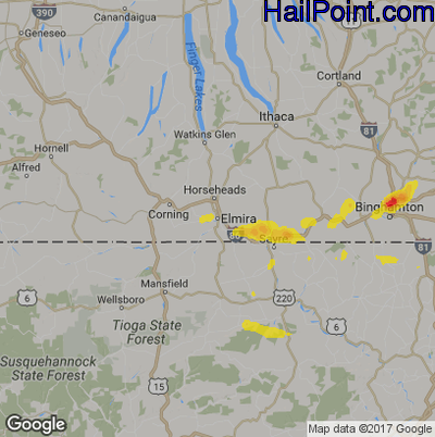 Hail Map for Elmira, NY Region on July 1, 2017