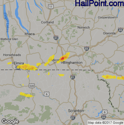 Hail Map for Binghamton, NY Region on July 1, 2017