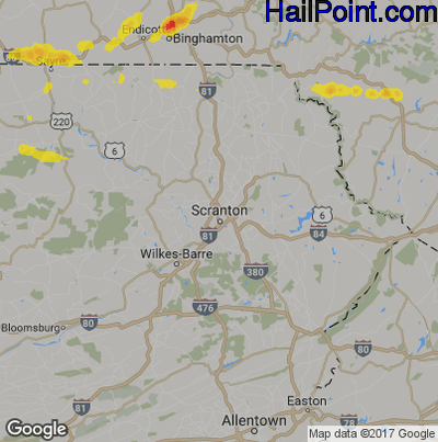 Hail Map for Scranton, PA Region on July 1, 2017 