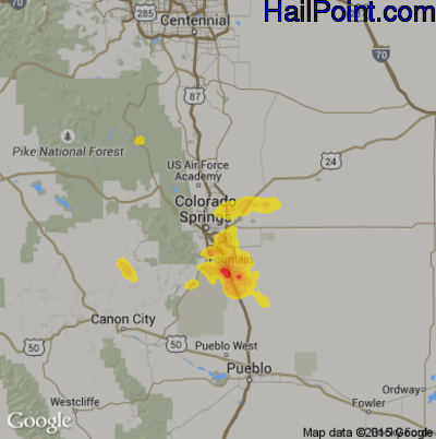 Hail Map for Colorado Springs, CO Region on July 2, 2017 