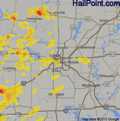 Hail Map for Tulsa, OK Region on July 2, 2017