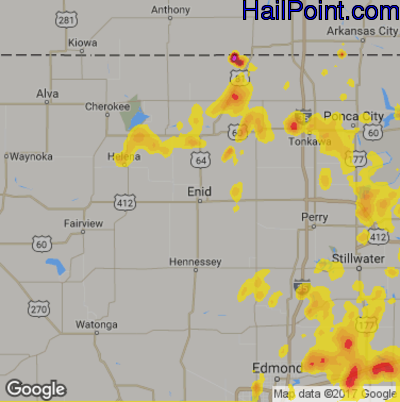 Hail Map for Enid, OK Region on July 2, 2017