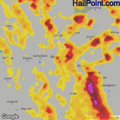 Hail Map for North Platte, NE Region on July 2, 2017 