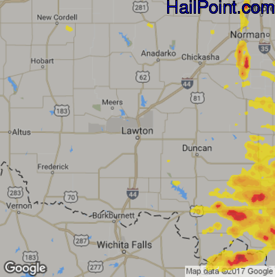 Hail Map for Lawton, OK Region on July 2, 2017