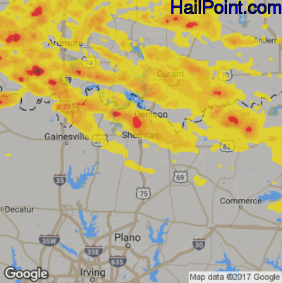 Hail Map for Sherman, TX Region on July 2, 2017