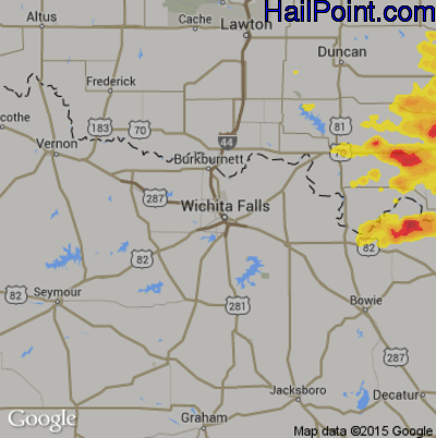 Hail Map for Wichita Falls, TX Region on July 2, 2017