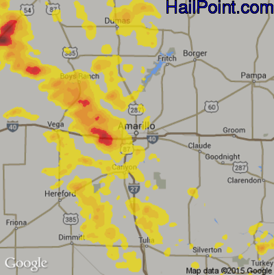 Hail Map for Amarillo, TX Region on July 3, 2017 