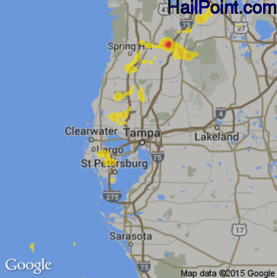 Hail Map for Tampa, FL Region on July 3, 2017