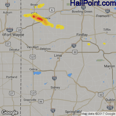 Hail Map for Lima, OH Region on July 3, 2017 