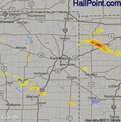 Hail Map for Fort Wayne, IN Region on July 3, 2017 