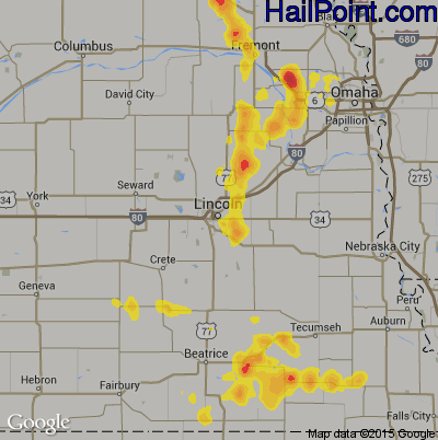 Hail Map for Lincoln, NE Region on July 3, 2017 