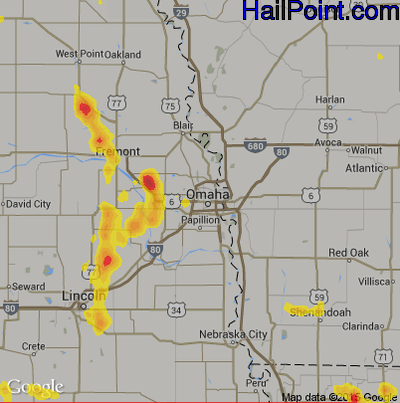 Hail Map for Omaha, NE Region on July 3, 2017 